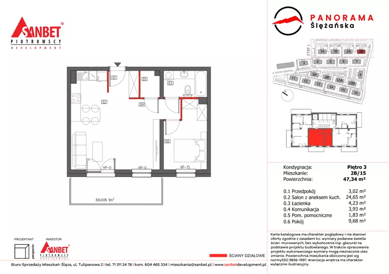 2 pokoje, mieszkanie 47,34 m², piętro 3, oferta nr 2B/15, Panorama Ślężańska, Sobótka, ul. Panoramy Ślężańskiej