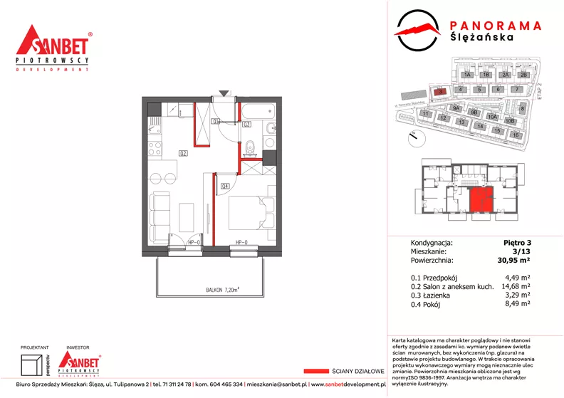 2 pokoje, mieszkanie 30,95 m², piętro 3, oferta nr PS_3/13, Panorama Ślężańska, Sobótka, ul. Panoramy Ślężańskiej