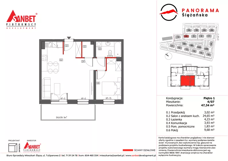 2 pokoje, mieszkanie 47,34 m², piętro 1, oferta nr PS_4/07, Panorama Ślężańska, Sobótka, ul. Panoramy Ślężańskiej
