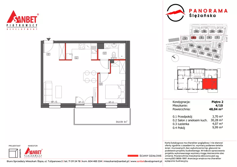 2 pokoje, mieszkanie 48,04 m², piętro 2, oferta nr PS_4/10, Panorama Ślężańska, Sobótka, ul. Panoramy Ślężańskiej