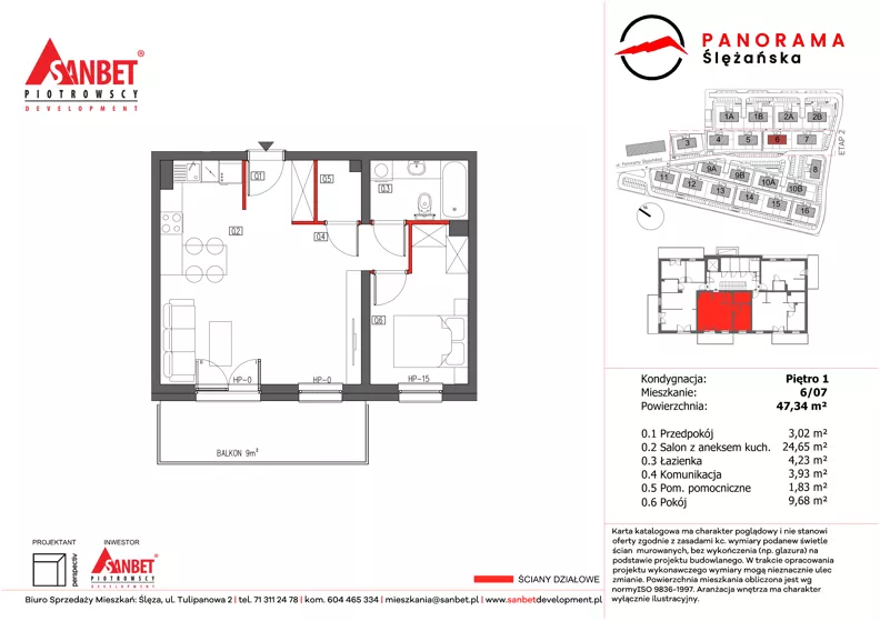 2 pokoje, mieszkanie 47,34 m², piętro 1, oferta nr PS_6/07, Panorama Ślężańska, Sobótka, ul. Panoramy Ślężańskiej
