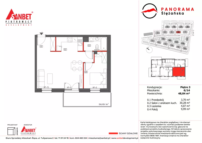 2 pokoje, mieszkanie 48,04 m², piętro 3, oferta nr PS_6/14, Panorama Ślężańska, Sobótka, ul. Panoramy Ślężańskiej