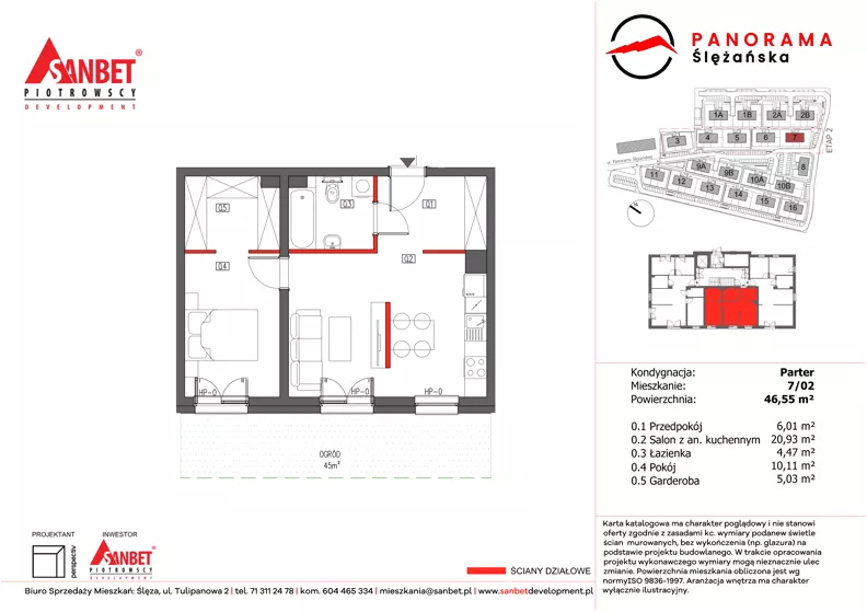 2 pokoje, mieszkanie 46,55 m², parter, oferta nr PS_7/02, Panorama Ślężańska, Sobótka, ul. Panoramy Ślężańskiej