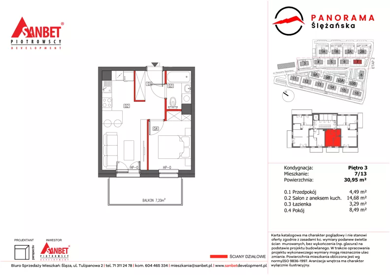 2 pokoje, mieszkanie 30,95 m², piętro 3, oferta nr PS_7/13, Panorama Ślężańska, Sobótka, ul. Panoramy Ślężańskiej