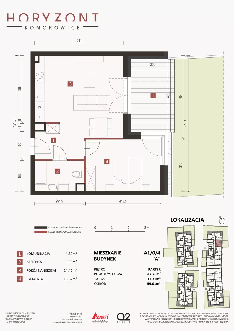 2 pokoje, mieszkanie 47,76 m², parter, oferta nr A1/0/4, Horyzont Komorowice, Komorowice, ul. Starobaśniowa