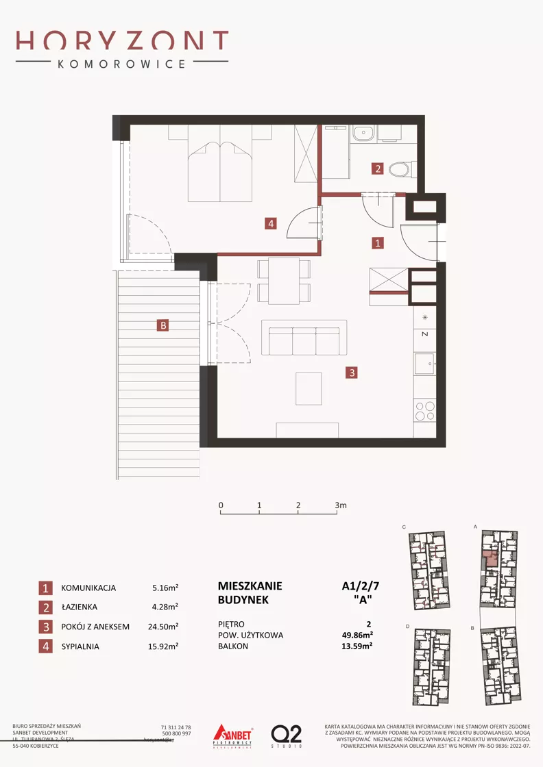 2 pokoje, mieszkanie 49,86 m², piętro 2, oferta nr A1/2/7, Horyzont Komorowice, Komorowice, ul. Starobaśniowa