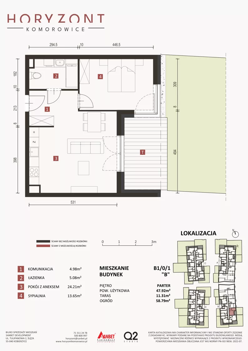 2 pokoje, mieszkanie 47,92 m², parter, oferta nr B1/0/1, Horyzont Komorowice, Komorowice, ul. Starobaśniowa