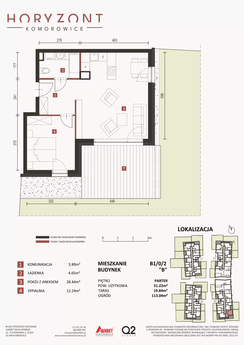 2 pokoje, mieszkanie 51,22 m², parter, oferta nr B1/0/2, Horyzont Komorowice, Komorowice, ul. Starobaśniowa