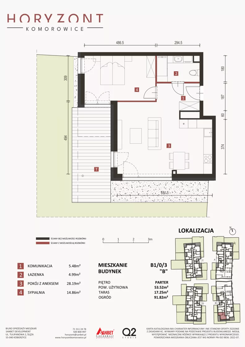 2 pokoje, mieszkanie 53,52 m², parter, oferta nr B1/0/3, Horyzont Komorowice, Komorowice, ul. Starobaśniowa