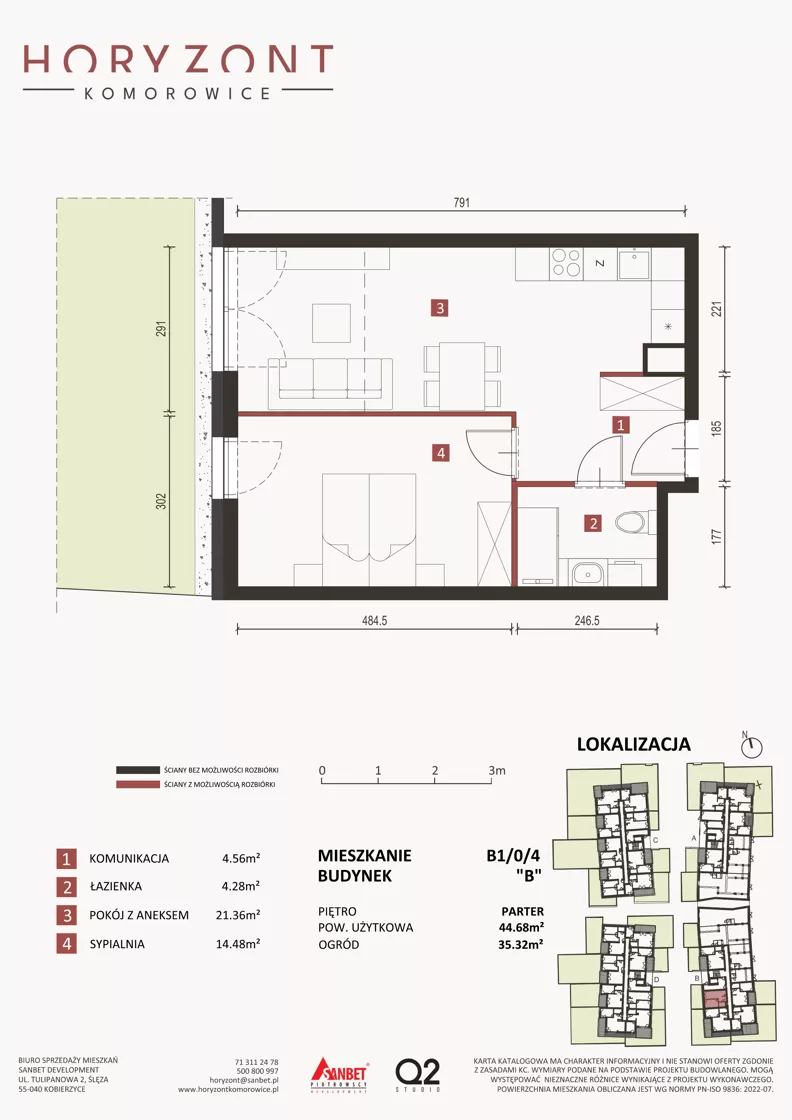 2 pokoje, mieszkanie 44,68 m², parter, oferta nr B1/0/4, Horyzont Komorowice, Komorowice, ul. Starobaśniowa
