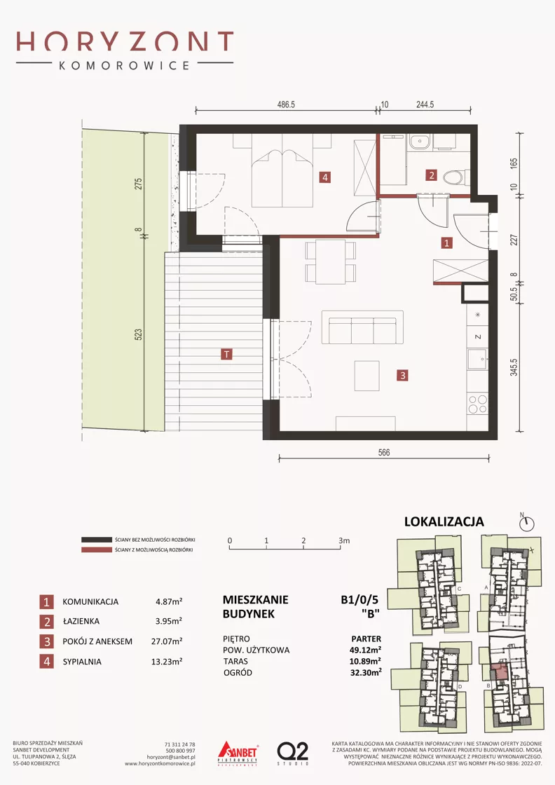 2 pokoje, mieszkanie 49,12 m², parter, oferta nr B1/0/5, Horyzont Komorowice, Komorowice, ul. Starobaśniowa