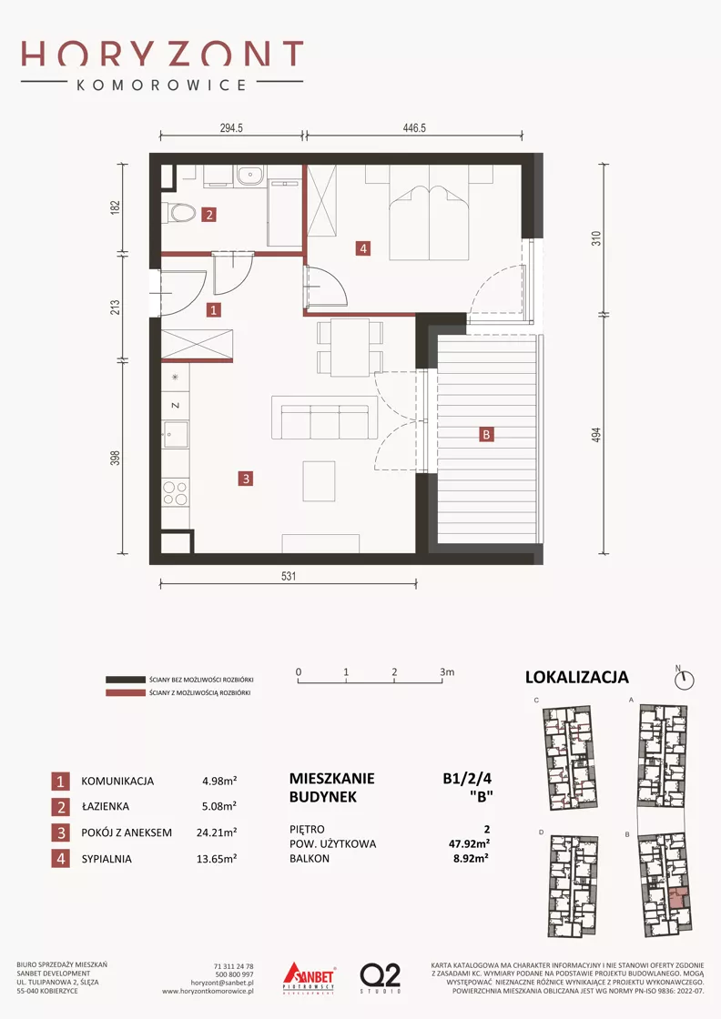 2 pokoje, mieszkanie 47,92 m², piętro 2, oferta nr B1/2/4, Horyzont Komorowice, Komorowice, ul. Starobaśniowa