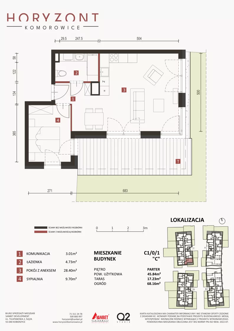 2 pokoje, mieszkanie 45,84 m², parter, oferta nr C1/0/1, Horyzont Komorowice, Komorowice, ul. Starobaśniowa