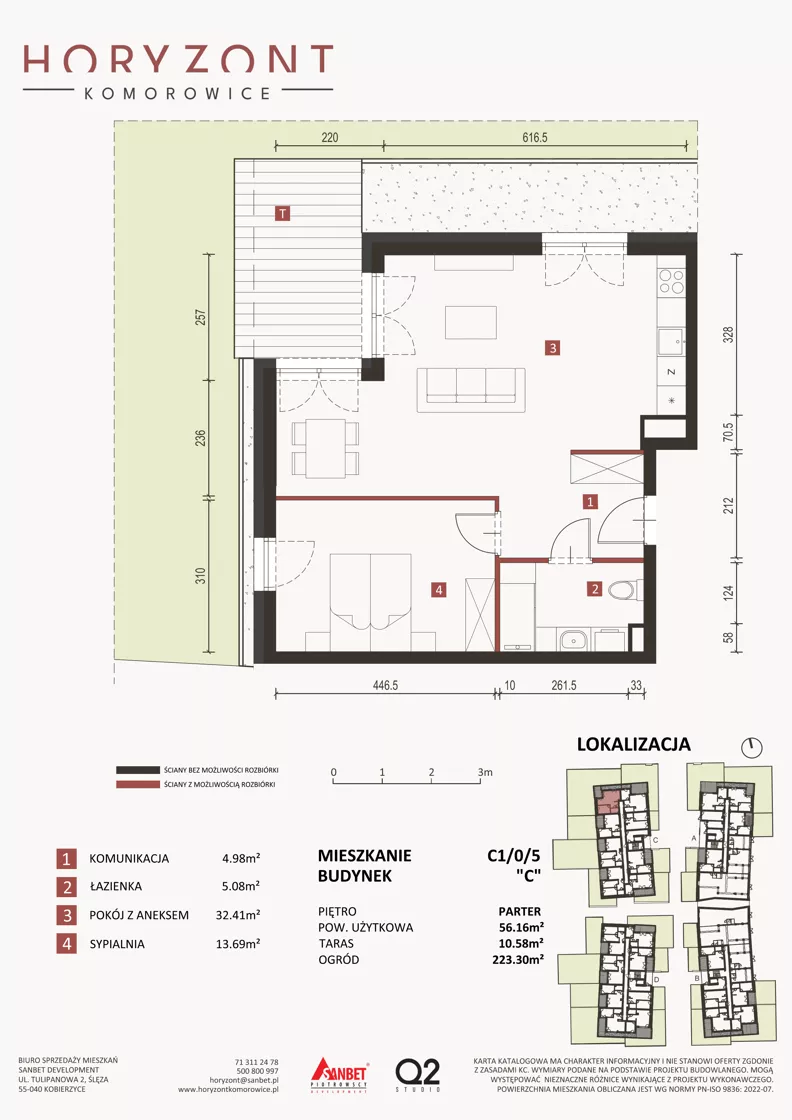 2 pokoje, mieszkanie 56,16 m², parter, oferta nr C1/0/5, Horyzont Komorowice, Komorowice, ul. Starobaśniowa