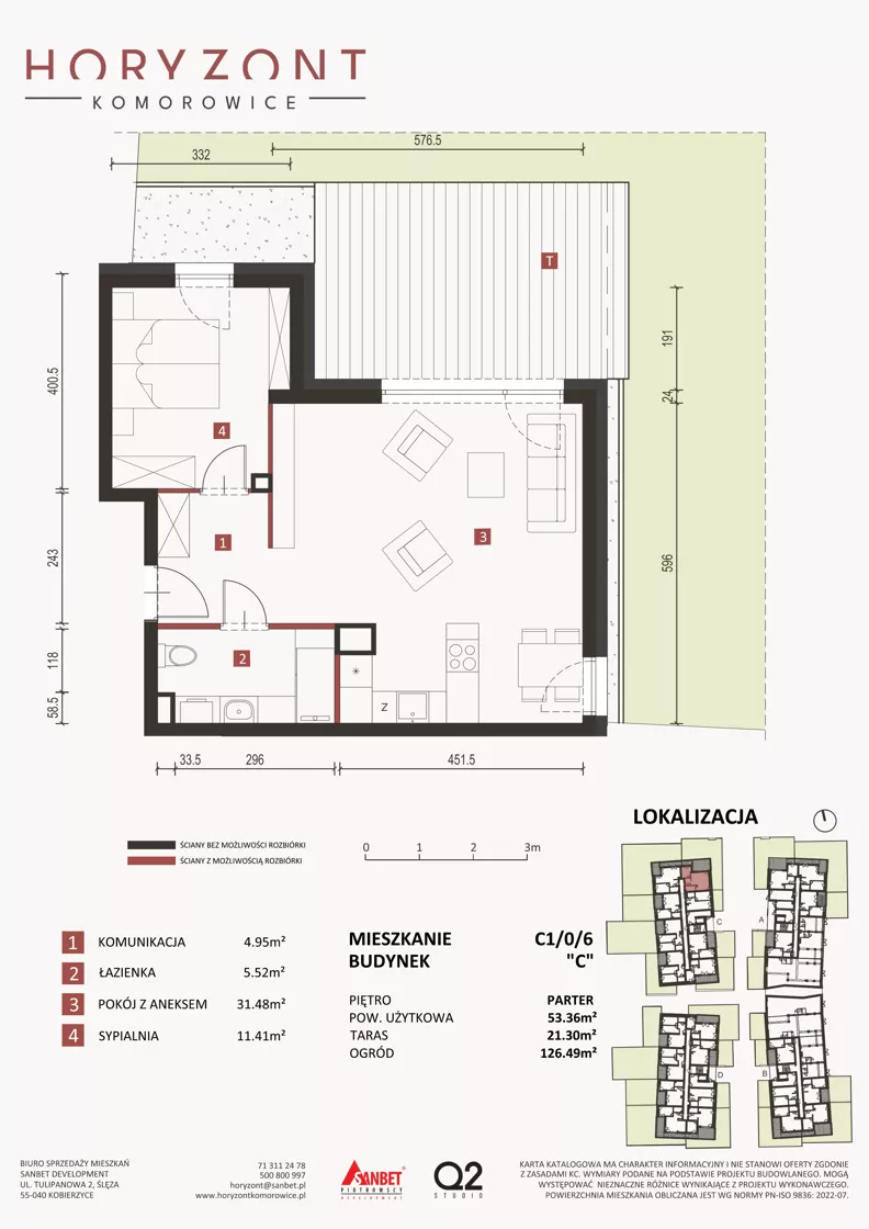 2 pokoje, mieszkanie 53,36 m², parter, oferta nr C1/0/6, Horyzont Komorowice, Komorowice, ul. Starobaśniowa