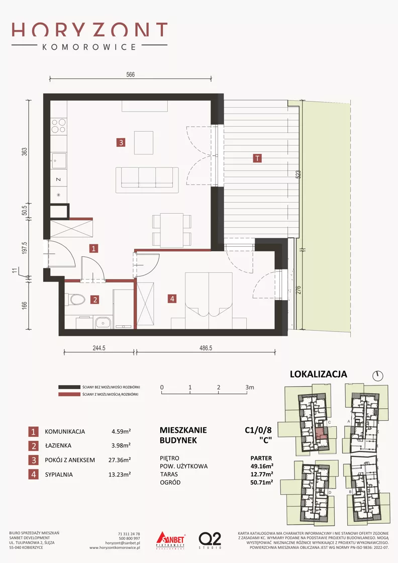2 pokoje, mieszkanie 49,16 m², parter, oferta nr C1/0/8, Horyzont Komorowice, Komorowice, ul. Starobaśniowa