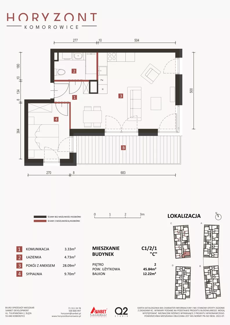 2 pokoje, mieszkanie 45,84 m², piętro 2, oferta nr C1/2/1, Horyzont Komorowice, Komorowice, ul. Starobaśniowa