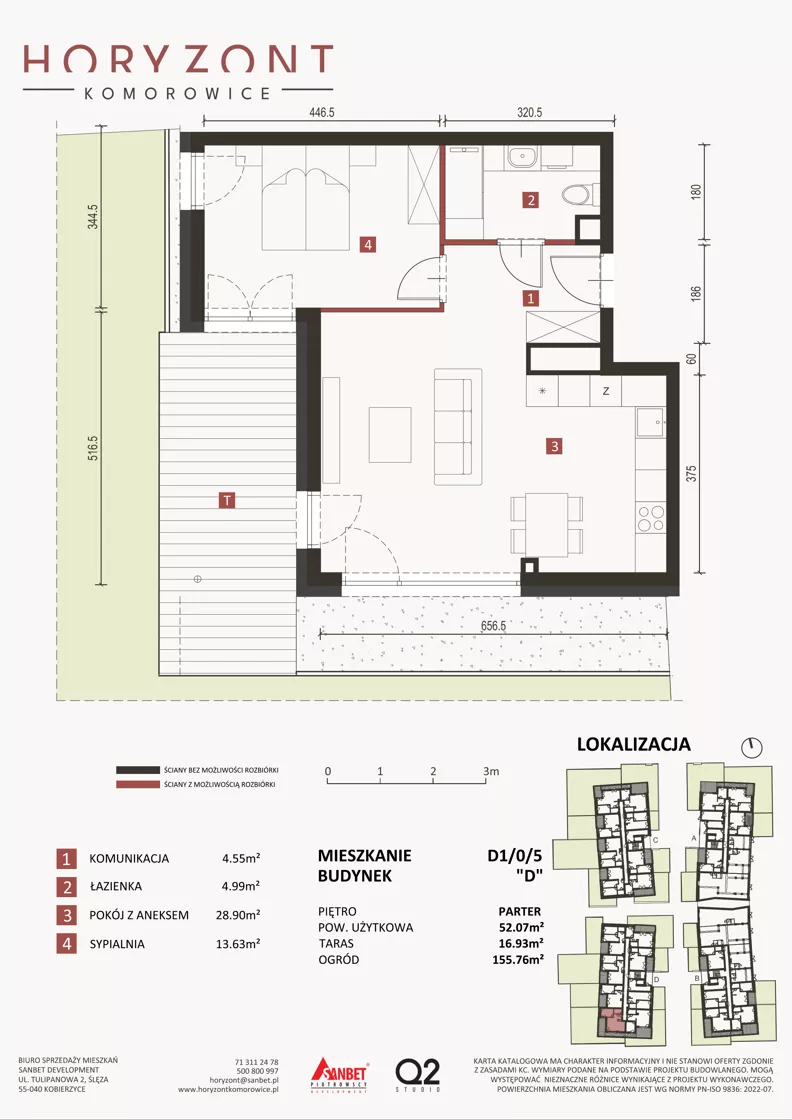 2 pokoje, mieszkanie 52,07 m², parter, oferta nr D1/0/5, Horyzont Komorowice, Komorowice, ul. Starobaśniowa