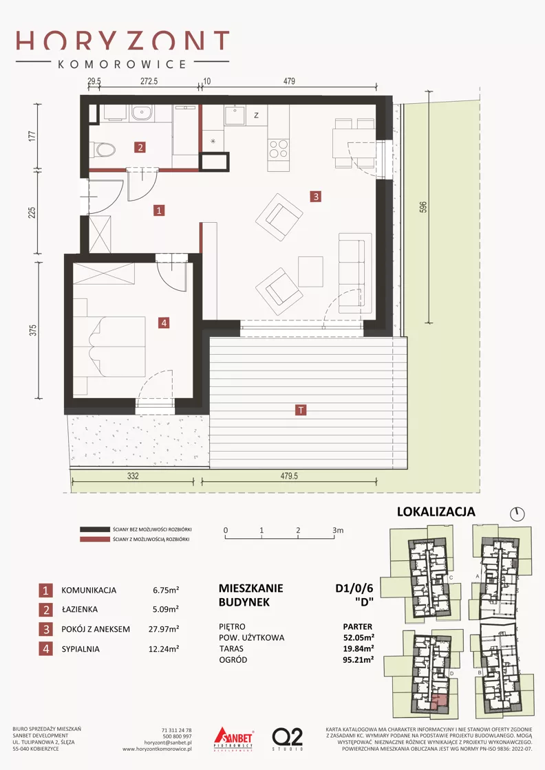2 pokoje, mieszkanie 52,05 m², parter, oferta nr D1/0/6, Horyzont Komorowice, Komorowice, ul. Starobaśniowa