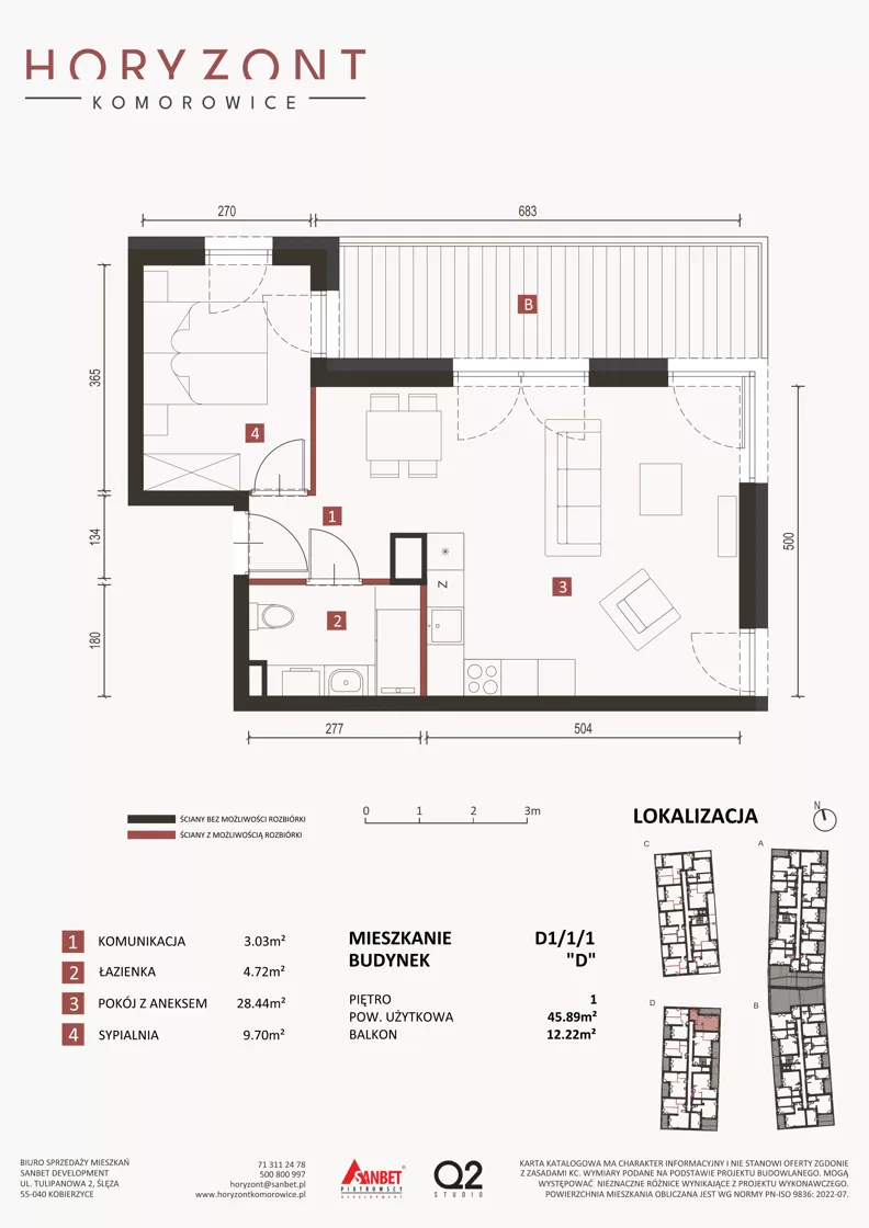2 pokoje, mieszkanie 45,89 m², piętro 1, oferta nr D1/1/1, Horyzont Komorowice, Komorowice, ul. Starobaśniowa