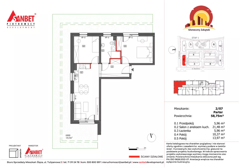 3 pokoje, mieszkanie 58,78 m², parter, oferta nr 2/7, Słoneczny Zakątek – mieszkania, Kąty Wrocławskie, ul. Bazyliowa/Imbirowa