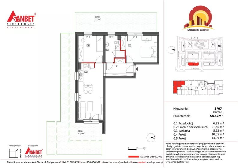 3 pokoje, mieszkanie 58,78 m², parter, oferta nr 3/7, Słoneczny Zakątek – mieszkania, Kąty Wrocławskie, ul. Bazyliowa/Imbirowa