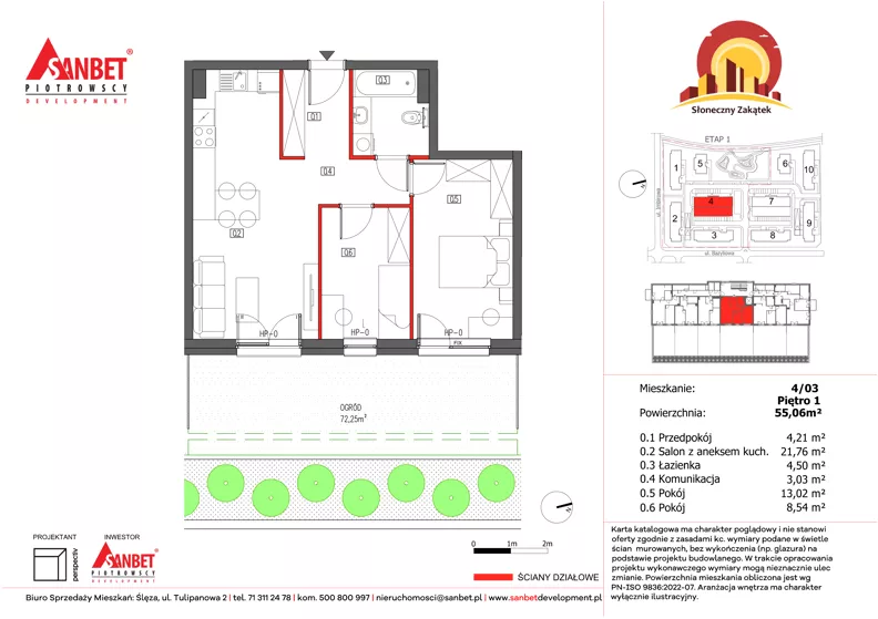 3 pokoje, mieszkanie 55,31 m², piętro 1, oferta nr 4/3, Słoneczny Zakątek – mieszkania, Kąty Wrocławskie, ul. Bazyliowa/Imbirowa