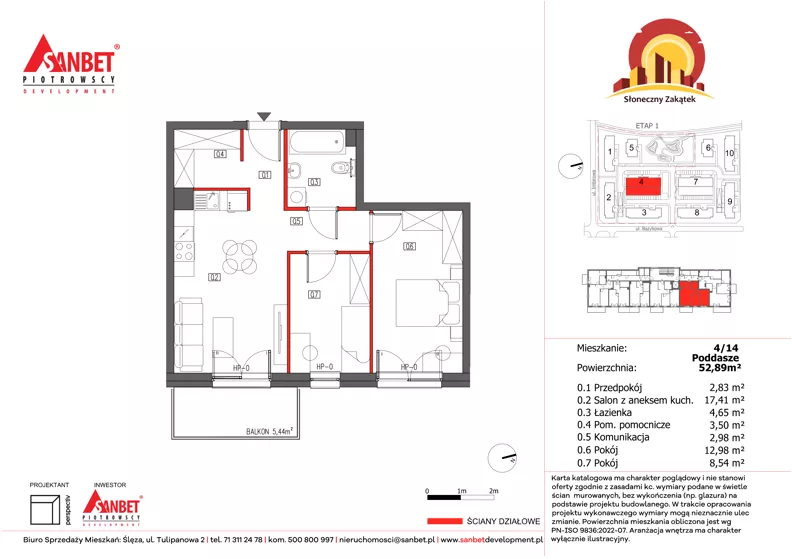 3 pokoje, mieszkanie 52,87 m², piętro 3, oferta nr 4/14, Słoneczny Zakątek – mieszkania, Kąty Wrocławskie, ul. Bazyliowa/Imbirowa