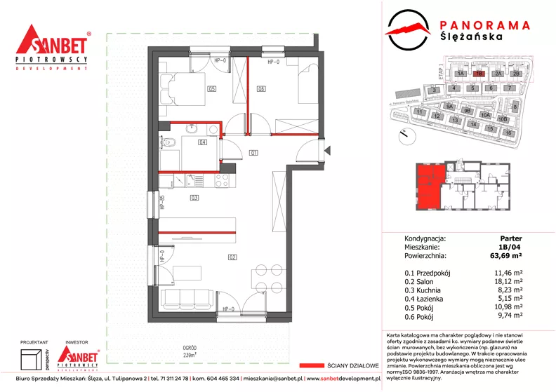 3 pokoje, mieszkanie 63,69 m², parter, oferta nr 1B/04, Panorama Ślężańska, Sobótka, ul. Panoramy Ślężańskiej