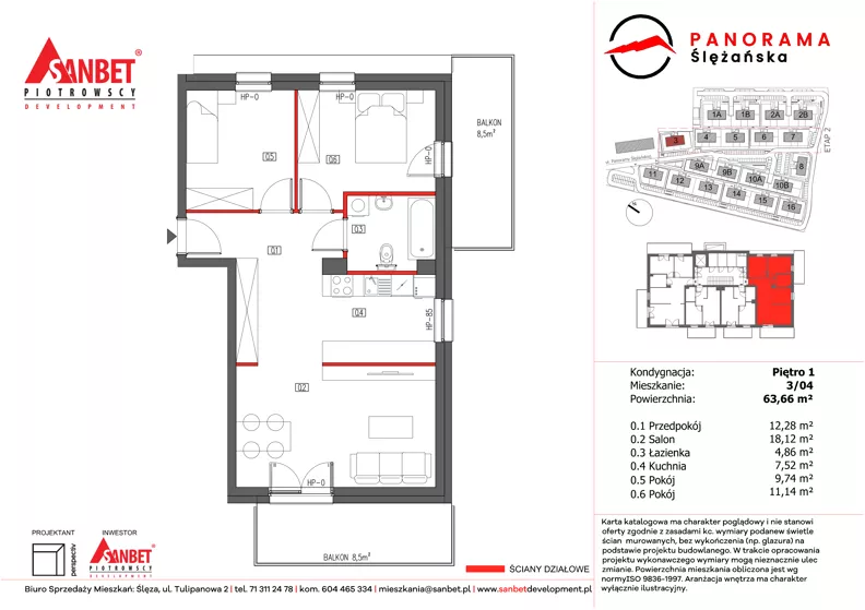 3 pokoje, mieszkanie 63,66 m², piętro 1, oferta nr PS_3/04, Panorama Ślężańska, Sobótka, ul. Panoramy Ślężańskiej