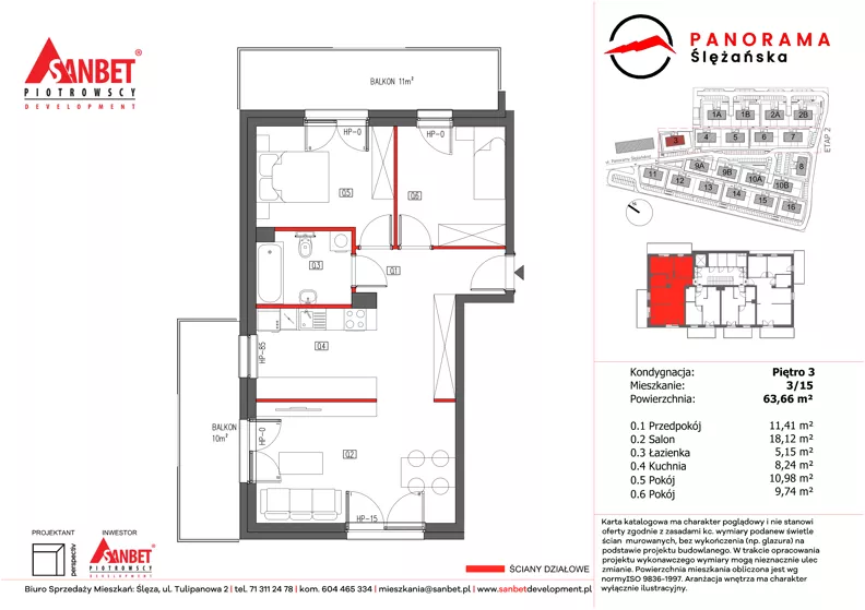3 pokoje, mieszkanie 63,66 m², piętro 3, oferta nr PS_3/15, Panorama Ślężańska, Sobótka, ul. Panoramy Ślężańskiej