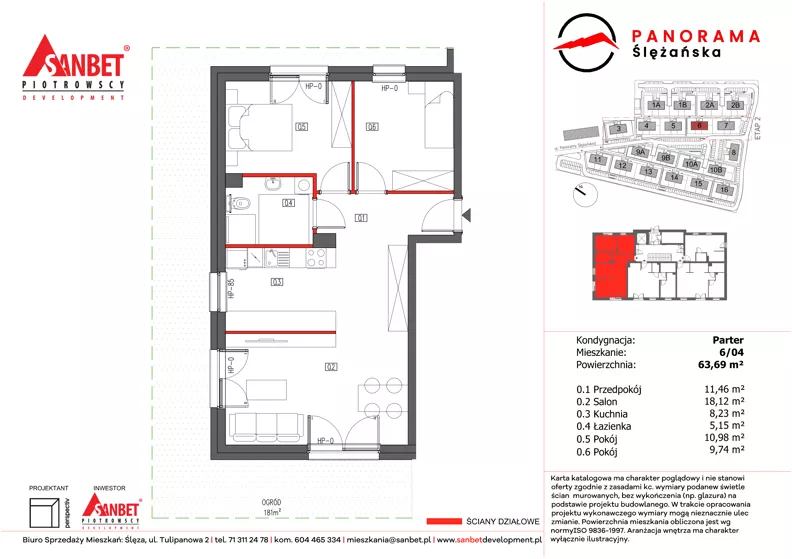 3 pokoje, mieszkanie 63,69 m², parter, oferta nr PS_6/04, Panorama Ślężańska, Sobótka, ul. Panoramy Ślężańskiej