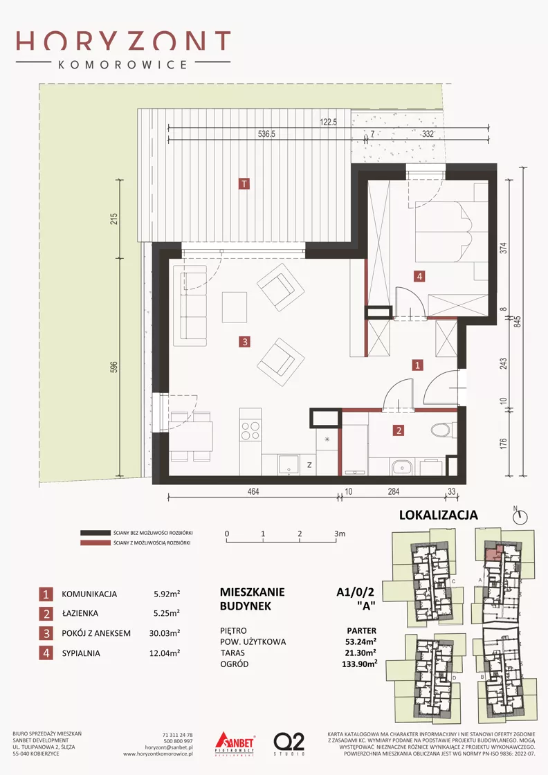 3 pokoje, mieszkanie 53,24 m², parter, oferta nr A1/0/2, Horyzont Komorowice, Komorowice, ul. Starobaśniowa