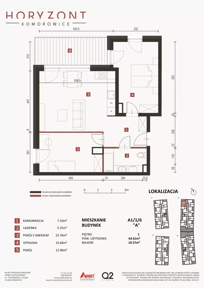 3 pokoje, mieszkanie 64,61 m², piętro 1, oferta nr A1/1/6, Horyzont Komorowice, Komorowice, ul. Starobaśniowa