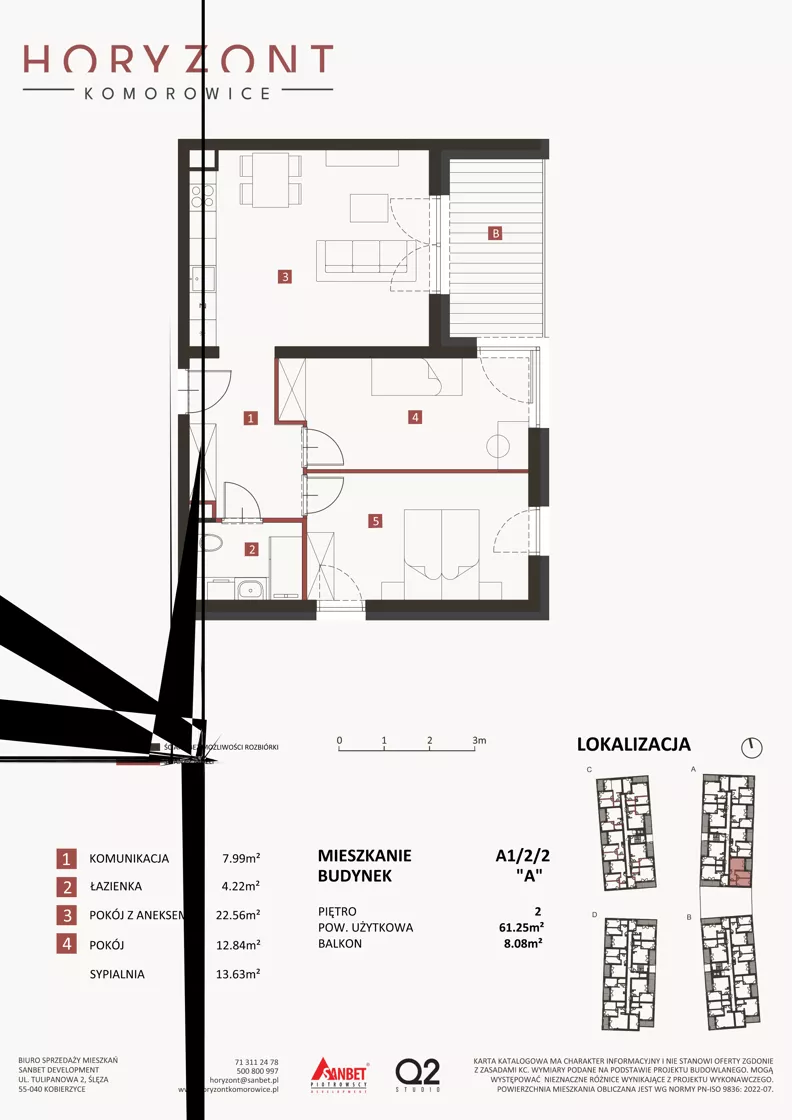 3 pokoje, mieszkanie 61,25 m², piętro 2, oferta nr A1/2/2, Horyzont Komorowice, Komorowice, ul. Starobaśniowa