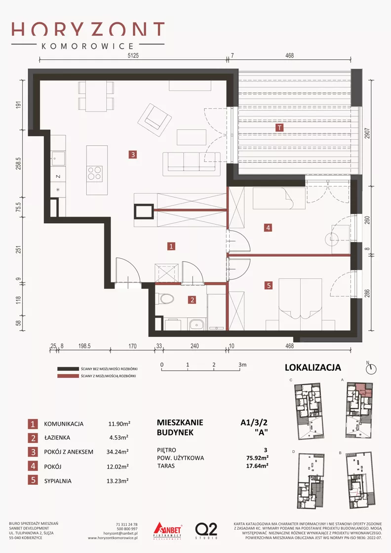 3 pokoje, mieszkanie 75,92 m², piętro 3, oferta nr A1/3/2, Horyzont Komorowice, Komorowice, ul. Starobaśniowa
