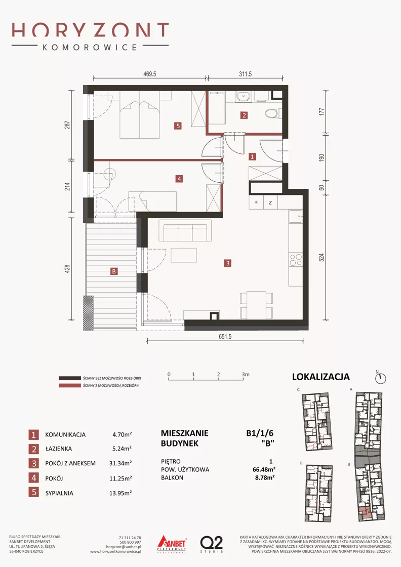 3 pokoje, mieszkanie 66,48 m², piętro 1, oferta nr B1/1/6, Horyzont Komorowice, Komorowice, ul. Starobaśniowa