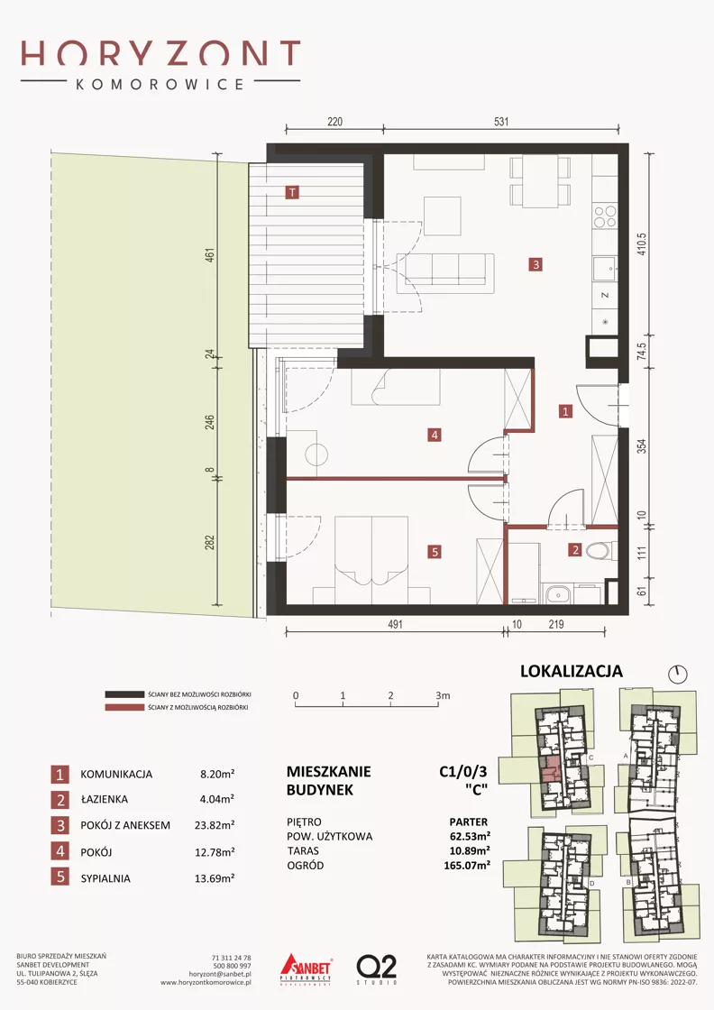 3 pokoje, mieszkanie 62,53 m², parter, oferta nr C1/0/3, Horyzont Komorowice, Komorowice, ul. Starobaśniowa