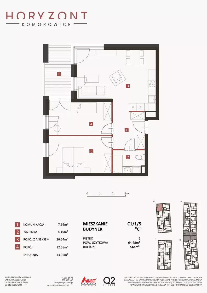 3 pokoje, mieszkanie 64,48 m², piętro 1, oferta nr C1/1/5, Horyzont Komorowice, Komorowice, ul. Starobaśniowa