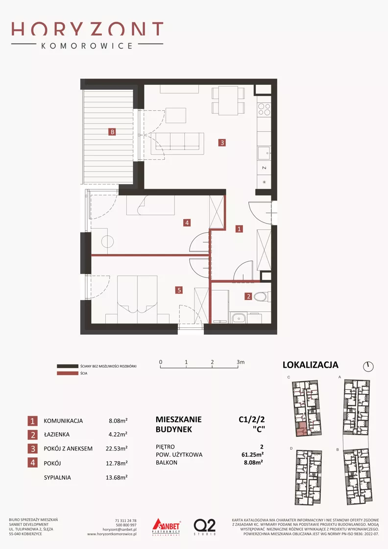 3 pokoje, mieszkanie 61,25 m², piętro 2, oferta nr C1/2/2, Horyzont Komorowice, Komorowice, ul. Starobaśniowa