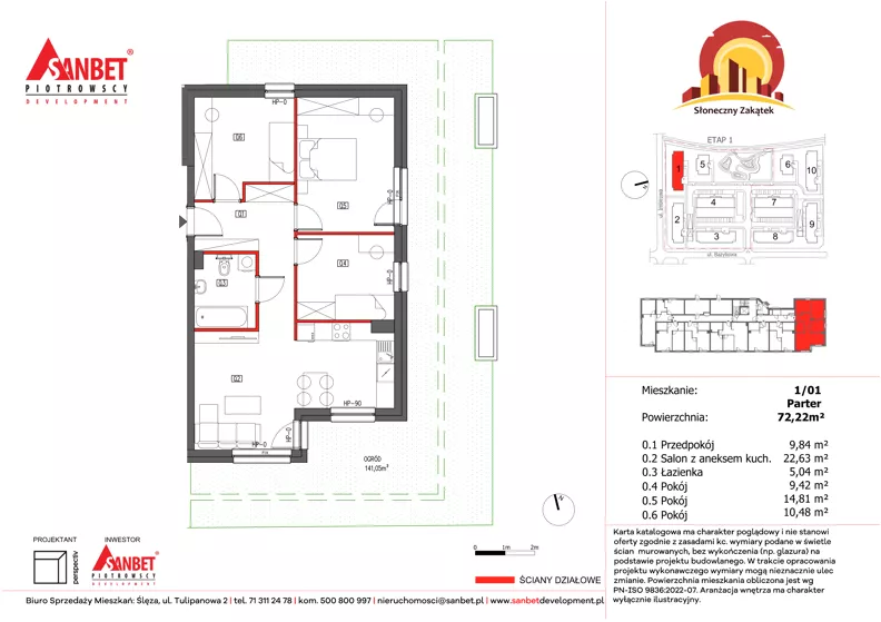 4 pokoje, mieszkanie 72,43 m², parter, oferta nr 1/1, Słoneczny Zakątek – mieszkania, Kąty Wrocławskie, ul. Bazyliowa/Imbirowa