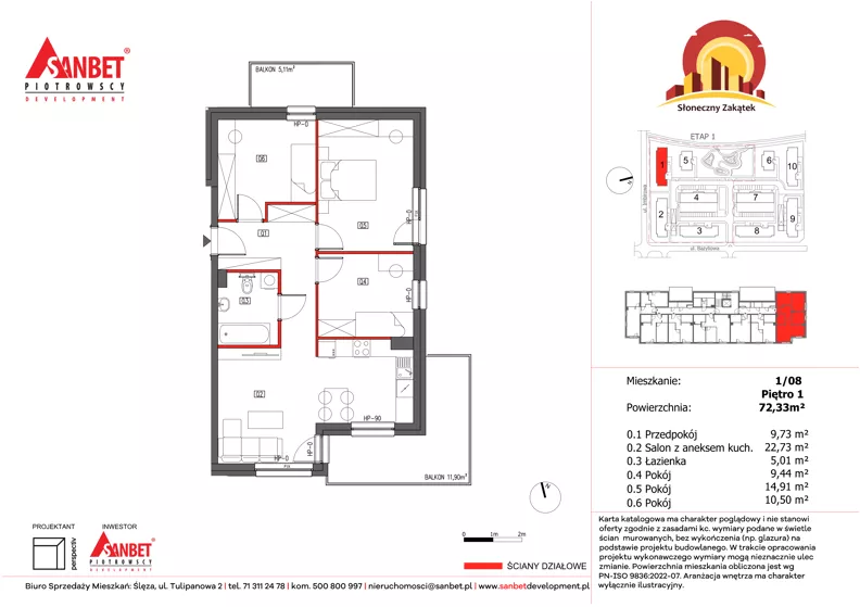 4 pokoje, mieszkanie 72,43 m², piętro 1, oferta nr 1/8, Słoneczny Zakątek – mieszkania, Kąty Wrocławskie, ul. Bazyliowa/Imbirowa