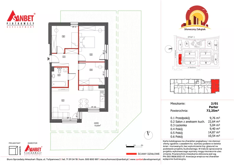 4 pokoje, mieszkanie 72,43 m², parter, oferta nr 2/1, Słoneczny Zakątek – mieszkania, Kąty Wrocławskie, ul. Bazyliowa/Imbirowa