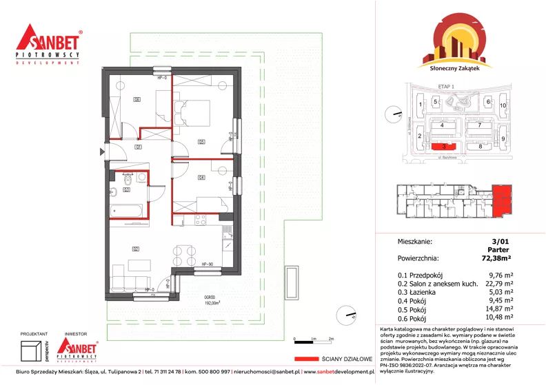 4 pokoje, mieszkanie 72,43 m², parter, oferta nr 3/1, Słoneczny Zakątek – mieszkania, Kąty Wrocławskie, ul. Bazyliowa/Imbirowa