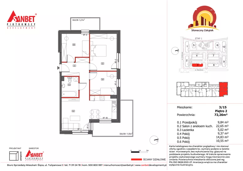 4 pokoje, mieszkanie 72,43 m², piętro 2, oferta nr 3/15, Słoneczny Zakątek – mieszkania, Kąty Wrocławskie, ul. Bazyliowa/Imbirowa