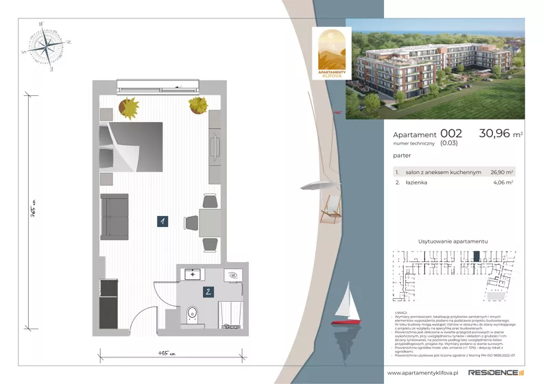 1 pokój, apartament inwestycyjny 30,96 m², parter, oferta nr 0.02, Apartamenty Klifova, Jastrzębia Góra, ul. Klifowa 22
