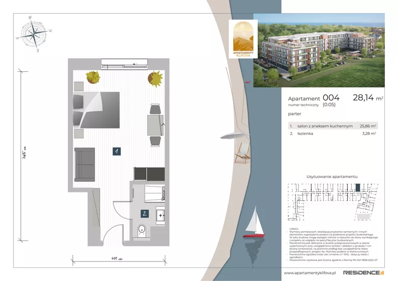 1 pokój, apartament inwestycyjny 28,14 m², parter, oferta nr 0.04, Apartamenty Klifova, Jastrzębia Góra, ul. Klifowa 22