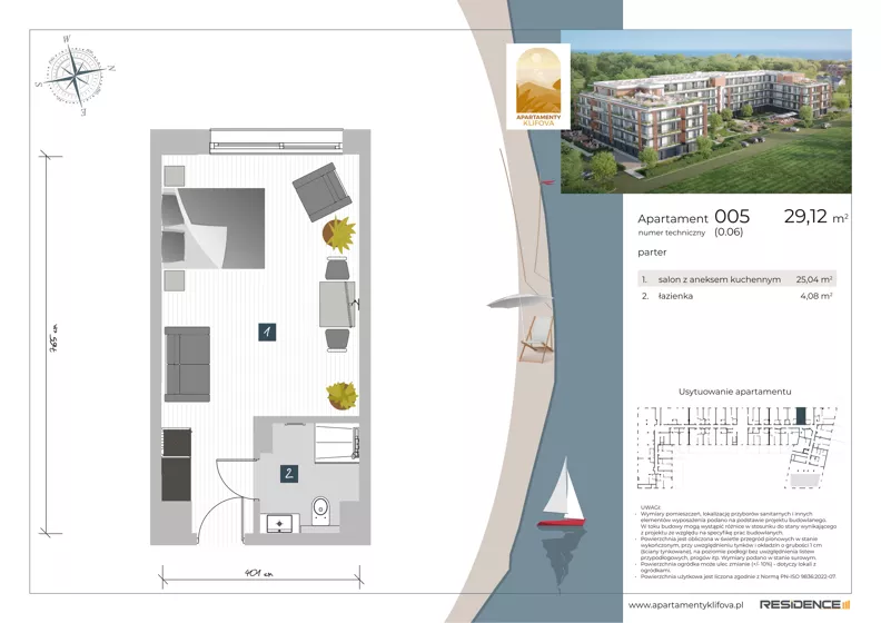 1 pokój, apartament inwestycyjny 29,12 m², parter, oferta nr 0.05, Apartamenty Klifova, Jastrzębia Góra, ul. Klifowa 22
