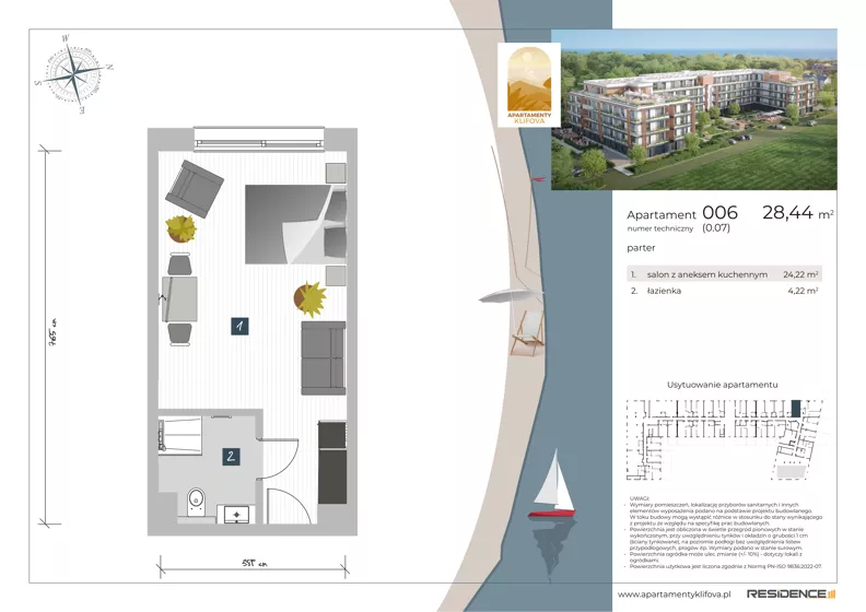 1 pokój, apartament inwestycyjny 29,12 m², parter, oferta nr 0.06, Apartamenty Klifova, Jastrzębia Góra, ul. Klifowa 22