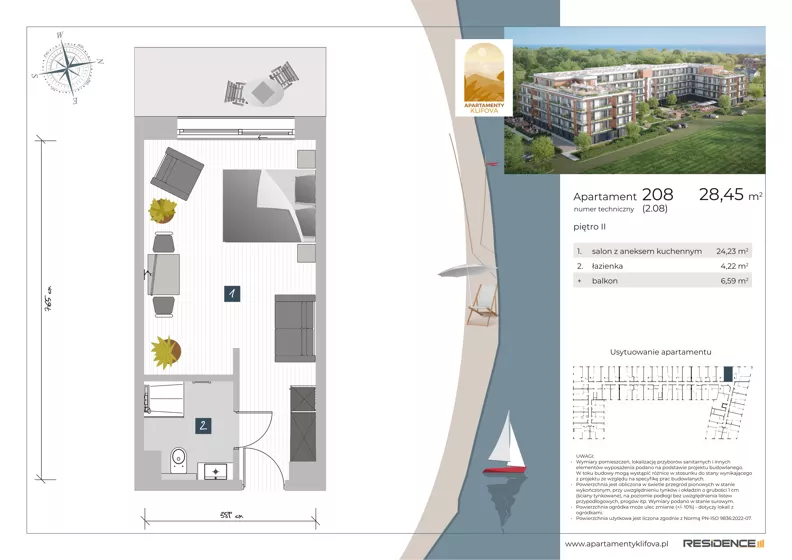 1 pokój, apartament inwestycyjny 28,38 m², piętro 2, oferta nr 2.08, Apartamenty Klifova, Jastrzębia Góra, ul. Klifowa 22